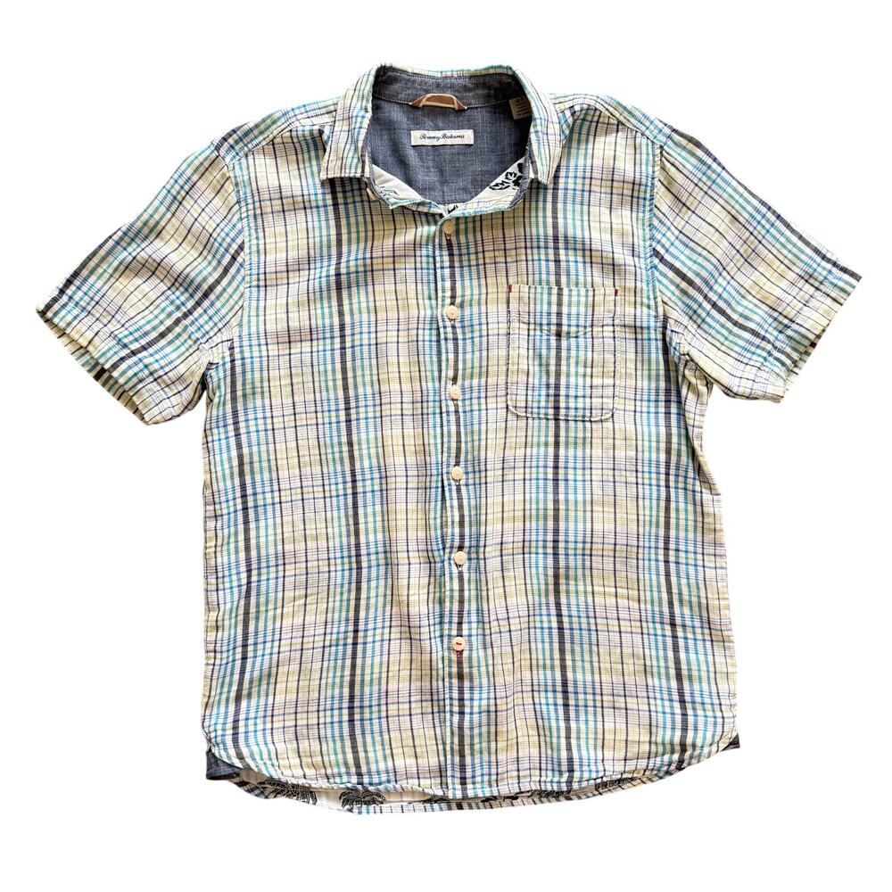 Tommy Bahama Men's Hideaway Palms Short‎ Sleeve Buttondown Plaid Stripe Small